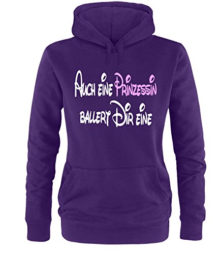 Luckja Auch eine Prinzessin ballert dir eine Damen Hoodie Violett-Weiss/Rosa Grösse M von Luckja