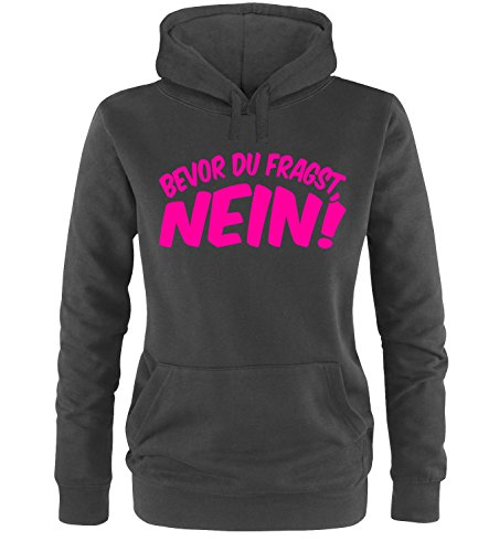 Luckja Bevor du fragst Nein Damen Hoodie Schwarz-Neonpink Grösse L von Luckja