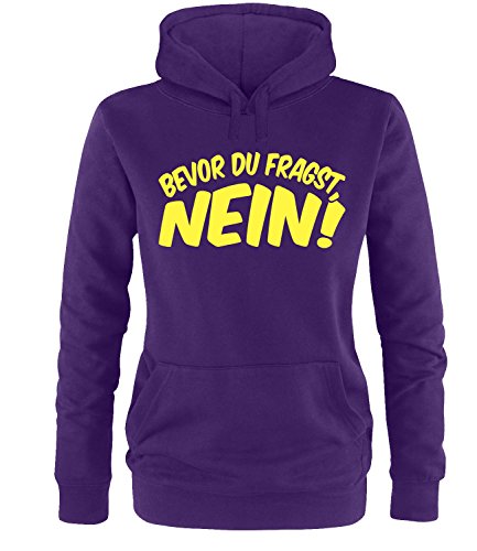 Luckja Bevor du fragst Nein Damen Hoodie Violett-Gelb Grösse M von Luckja