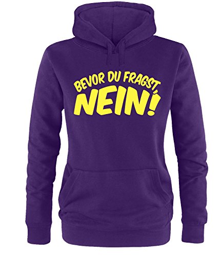 Luckja Bevor du fragst Nein Damen Hoodie Violett-Gelb Grösse XL von Luckja