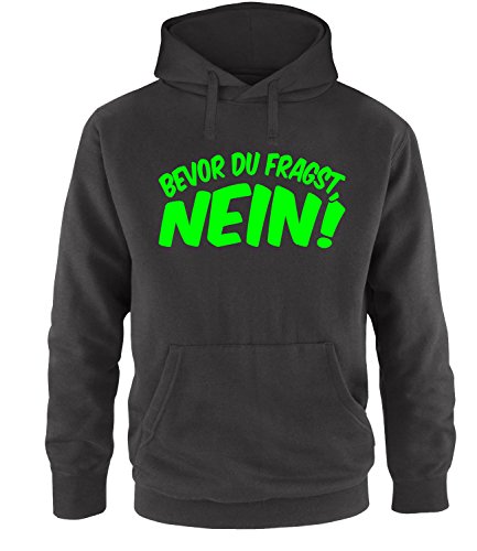 Luckja Bevor du fragst Nein Herren Hoodie Schwarz-Neongrün Grösse XXL von Luckja