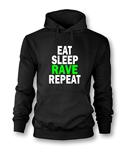 Luckja Eat Sleep Rave Repeat Herren Hoodie Schwarz/Weiß-Neongrün Größe XL von Luckja