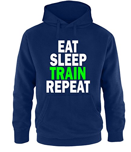 Luckja Eat Sleep Train Repeat Herren Hoodie Navy-Weiss/Neongrün Grösse M von Luckja