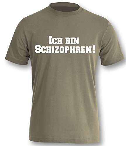 Luckja Ich bin Schizophren ! Ich auch !!! Herren T-Shirt Oliv-Weiss Grösse XXL von Luckja