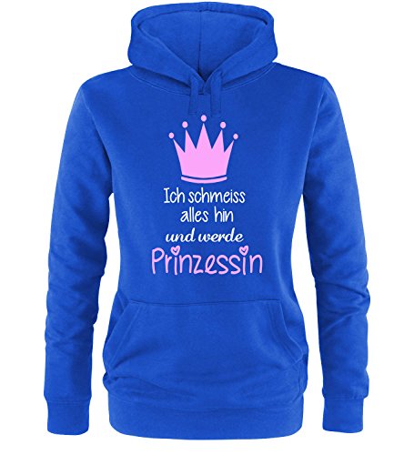 Luckja Ich schmeiss Alles hin und werde Prinzessin Damen Hoodie Royal-Weiss/Rosa Grösse M von Luckja