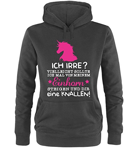 Luckja Irre? Vielleicht sollte ich mal von Meinem Einhorn steigen und dir eine knallen Damen Hoodie Schwarz-Weiss/Neonpink Grösse M von Luckja