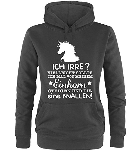 Luckja Irre? Vielleicht sollte ich mal von Meinem Einhorn steigen und dir eine knallen Damen Hoodie Schwarz-Weiss Grösse XL von Luckja