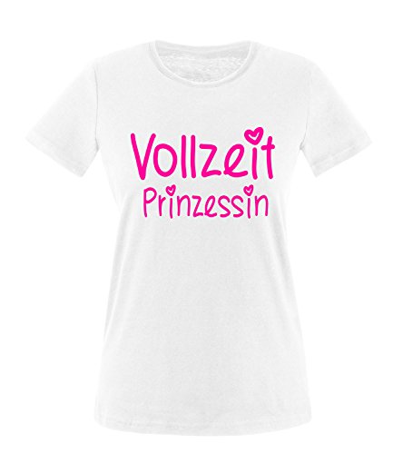 Luckja Vollzeit Prinzessin Damen Rundhals T-Shirt, Weiss//Neonpink, XXL von Luckja