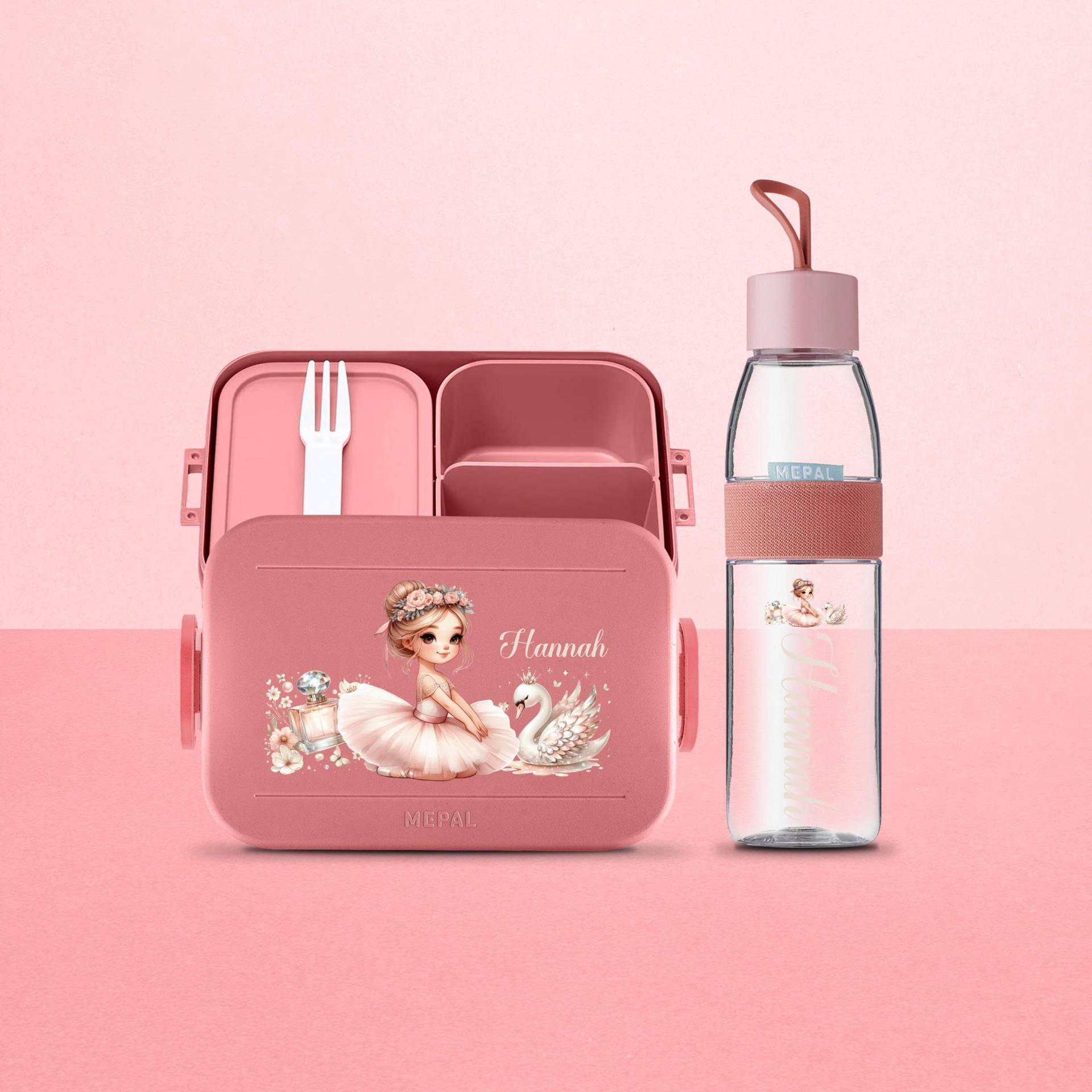 Einschulungsgeschenk Mädchen - Mepal Brotdosen-Set Mit Namen, Lunchbox & Trinkflasche Im Ballerina-Motiv Für Kita Und Schule von LuckjaGmbH
