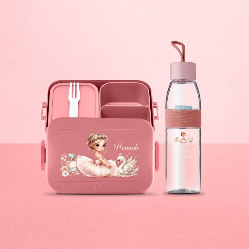 Einschulungsgeschenk Mädchen - Mepal Brotdosen-Set Mit Namen, Lunchbox & Trinkflasche Im Ballerina-Motiv Für Kita Und Schule von LuckjaGmbH