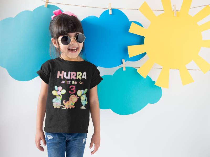 Hurra Jetzt Bin Ich 3/T-Shirt Zum Dritten Geburtstag Für Kinder Und Babys Mit Süßem Dino-Motiv Geschenk Das Patenkind von LuckjaGmbH