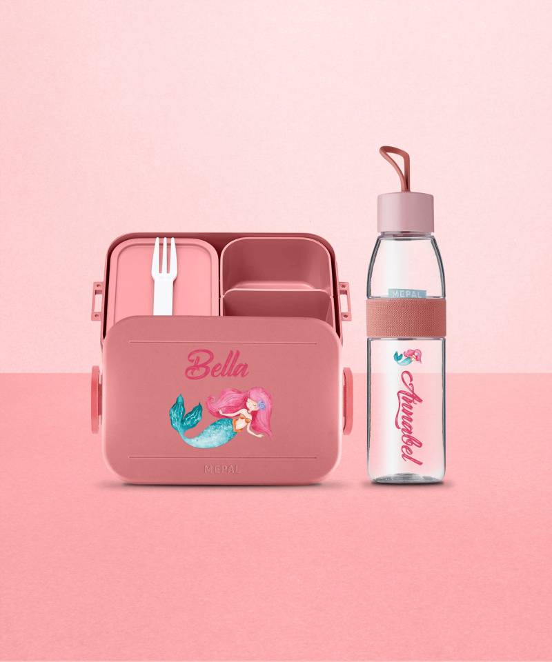 Mepal Brotdose Mit Meerjungfrau Und Namen | Personalisierte Lunchbox Wasserflasche Take A Break Midi - Set von LuckjaGmbH