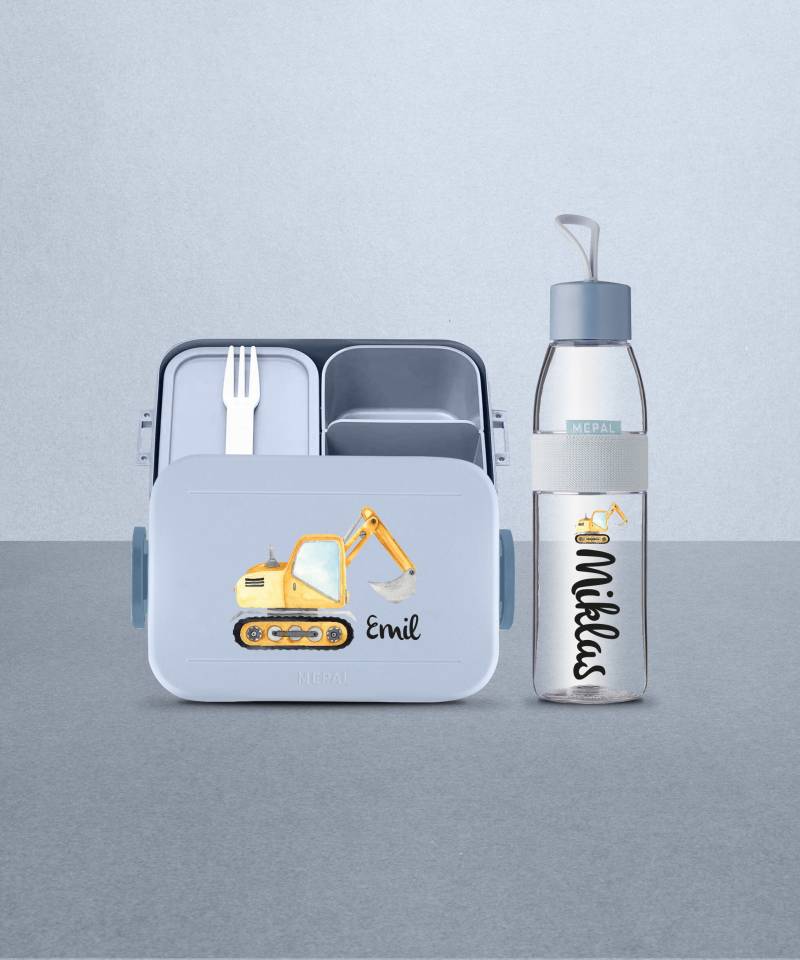 Mepal Lunchbox Set Take A Break Mit Coolem Bagger Und Wunschnamen | Personalisierte Brotdose + Flasche Im Für Kita, Kindergarten, Schule von LuckjaGmbH