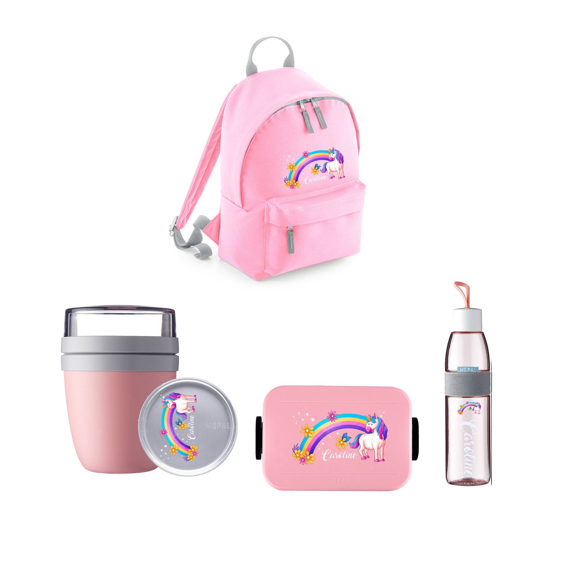Personalisierte Mepal Brotdose Mit Niedlichem Einhorn /Brotdose, Flasche, Lunchpot Und Toller Rucksack Als Set Für Kindergarten Schule von LuckjaGmbH