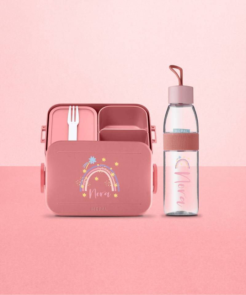 Personalisierte Mepal Brotdose Mit Regenbogen | Der Perfekte Start Für Die Schule Lunchbox Und Wasserflasche Im Set von LuckjaGmbH