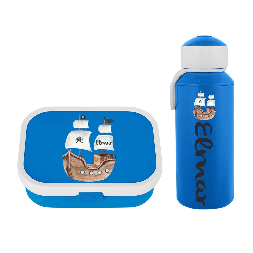 Personalisierte Mepal Brotdose & Trinkflasche Als Set Mit Bento Einsatz Für Kita Und Schule | Cooles Piratenschiff Motiv Wunschnamen Personalisierte Mepal Brotdose & Trinkflasche Als Set Mit Bento Einsatz Für Kita Und Schule | Cooles Piratenschiff Motiv Wunschnamen von LuckjaGmbH