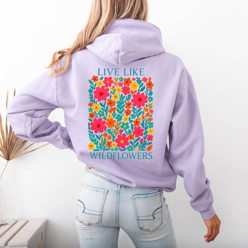 Pullover Mit Wildflower Print | Oversize Hoodie Blumenmotiv Geschenk Für Frauen Live Like Wildflowers Pastell von LuckjaGmbH