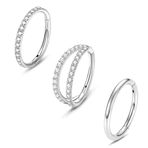 Lucktao 3 Stück Nasenring Edelstahl,Nasenpiercing,Nasenpiercing Ring für Damen Herren,Hoop Nose Ring,Knorpel Helix Piercing Ohr,Segment Tragus Lippe Helix Nase Piercing Ring 8mm von Lucktao