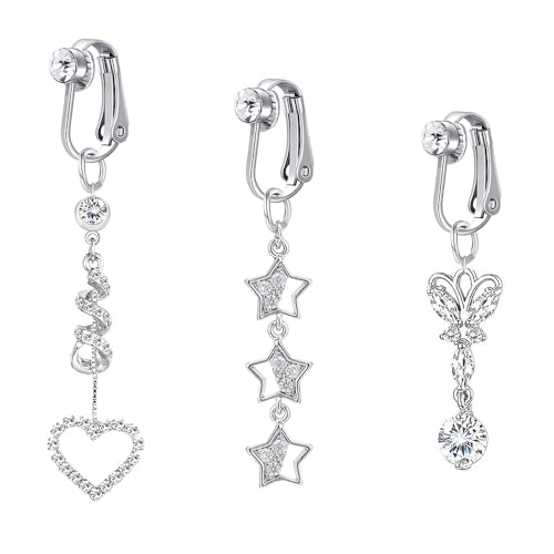 Lucktao 3er Fake Bauchnabelpiercing Clips On Kein Piercing Falsche Bauchnabel Ring Fakepircings Bauchnabel Rings Klemme Silber Kein Piercing Schmuck,für Damen Fake Bauchnabelpiercing. von Lucktao