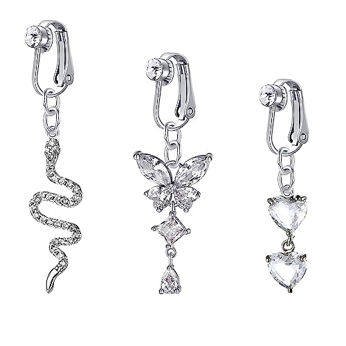 Lucktao 3er Fake Bauchnabelpiercing Clips On Kein Piercing Falsche Bauchnabel Ring Fakepircings für Damen Fake Bauchnabelpiercing,Bauchnabel Rings Klemme Silber Kein Piercing Schmuck.… von Lucktao