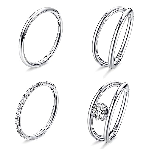 Lucktao 4 Stück Nasenring Edelstahl,Nasenpiercing Ring für Damen Herren Knorpel Helix Piercing Ohr,Nasenpiercing, Hoop Nose Ring,Helix Ring Set,Segment Tragus Lippe Helix Nase Piercing Ring 8mm 10mm… von Lucktao