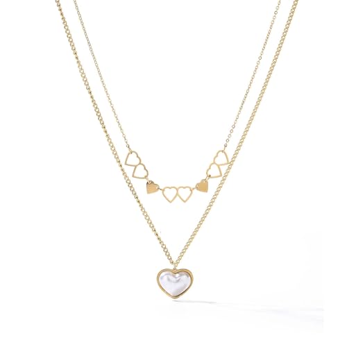 Lucktao Kette Herz Gold Damen Layered Kette,18K Vergoldet Herz Anhänger Halskette Schlüsselbein Halskette Premium Schmuck Halskette Geburtstag Valentinstag Muttertags Hochzeit Jubiläum Geschenk von Lucktao