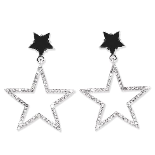 Lucktao stern ohrringe,Silber Schwarz Epoxy Doppel Sterne Ohrstecker,Strass Ohrringe Damen,glänzend Strass Stern Tropfen Ohrringe,Ohrhänger Hypoallergen Ohrschmuck für Damen Mädchen von Lucktao