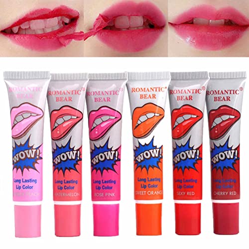 1 Stück Magic Tattoo Lipgloss Set, Coloured Lip Gloss Tattoo Farbe Lip Stain Tint Set, Lippenstift Set Lip Mask Tint Peel Off Maske Long Lasting Waterproof Stain Gloss Für Frauen - 6 Farben optional von Luckxing