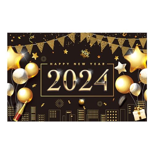 2024 Neujahrsbanner,Frohes Neues Jahr Banner - Schwarzgold 71x45 Zoll Neujahrsbanner - Neujahrsdekorationen 2024, lichtbeständige -Schilder, Frohes Neues Jahr-Dekor für Silvesterparty Luckxing von Luckxing