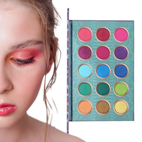 Bunte Lidschattenpalette - 15 Farben Glitzer-Make-up-Palette,Bunte matte und schimmernde gepresste Lidschatten, lebendige Farbtöne, Kosmetik für Mädchen als Geschenk Luckxing von Luckxing