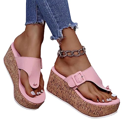 Luckxing Latschen Damen Sommer Elegant Sommerschuhe Bequem Keilabsatz Rutschfest Plateau Schuhe Orthopädische Sandalen Flipflopssandalen Zehentrenner Sandalen Mit Fussbett FlipFlops Pantoletten s von Luckxing