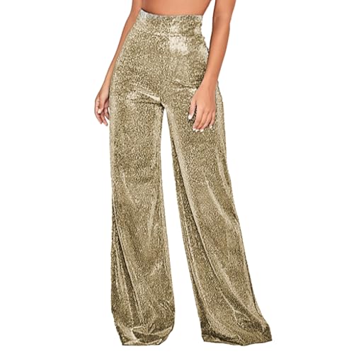 Luckxing Glitzerhose Damen, glitzernde Hose mit hoher Taille,Glänzend glitzernde Freizeithose mit weitem Bein | Reißverschluss hinten, lockere Schlaghose, Clubwear zum Ausgehen, elastische, weiche von Luckxing