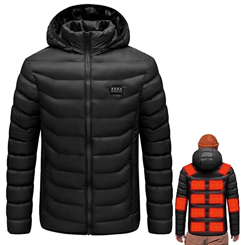 Luckxing Herren beheizbare Jacke,USB-beheizbare Jacke mit Abnehmbarer Kapuze | Abnehmbare Kapuze, beheizbare Jacken, Reißverschluss, Winterjacken, Mantel mit 3 Heizstufen und 9 Heizzonen von Luckxing