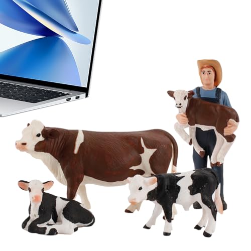 Luckxing Kuh-Nutztierfiguren,Kuh-Figur,4 Stück/Set realistische, detaillierte Wadenfiguren | Lernspielzeug mit Bauernhoftieren, realistische Holstein-Kuh-Gartendekoration, Bauernhofspielzeug für von Luckxing