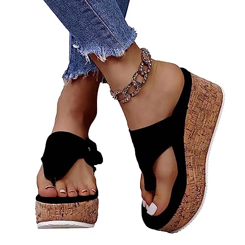 Luckxing Latschen Damen Sommer Elegant Sommerschuhe Bequem Keilabsatz Rutschfest Plateau Schuhe Orthopädische Sandalen Flipflopssandalen Zehentrenner Sandalen Mit Fussbett FlipFlops Pantoletten s von Luckxing