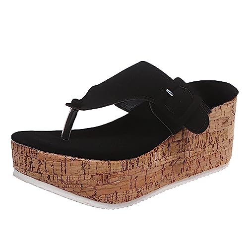 Luckxing Latschen Damen Sommer Elegant Sommerschuhe Bequem Keilabsatz Rutschfest Plateau Schuhe Orthopädische Sandalen Flipflopssandalen Zehentrenner Sandalen Mit Fussbett FlipFlops Pantoletten s von Luckxing