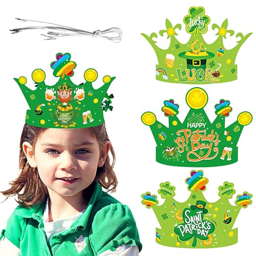 Papierkronen,Papierkronen für Kinder zum Dekorieren,4 St. Patricks Day Papierkronen | St. Patrick's Day-Kronen-Papier-Bastelsets für Kinder, Kleeblatt-Papierhüte, St. Patricks Luckxing von Luckxing