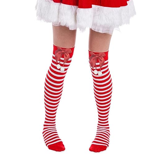 Weihnachts-Oberschenkelhohe Socke | Bunte hohe Socken Damen | Lange Weihnachtssocken für Frauen, Cosplay-Party, gestreifte oberschenkelhohe Kniestrümpfe, gestreifte Weihnachtsstrümpfe Luckxing von Luckxing