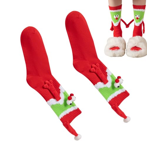 Weihnachtssocken in der Hand - Mittlere Röhrensocken Weihnachtssocken mit den Händen haltend | Lustige atmungsaktive Freundschafts-Hand-in-Hand-Socken, Paare, Freunde, Damen und Herren Luckxing von Luckxing