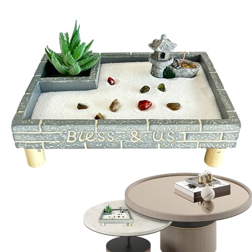 Zen-Garten,Zen-Garten für Schreibtisch | Mini-Harz-Steingarten-Sand-Set - Zen-Gartentablett für Schreibtisch, weißer Sand, Miniatur-Sukkulenten-Zen-Geschenke, Gartendekoration Luckxing von Luckxing