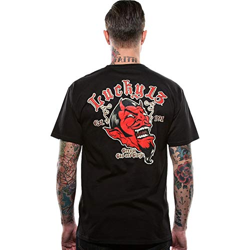 Lucky 13 Herren T-Shirt Grease Gas and Glory Short Sleeve Schwarz - Schwarz - Groß von Lucky 13