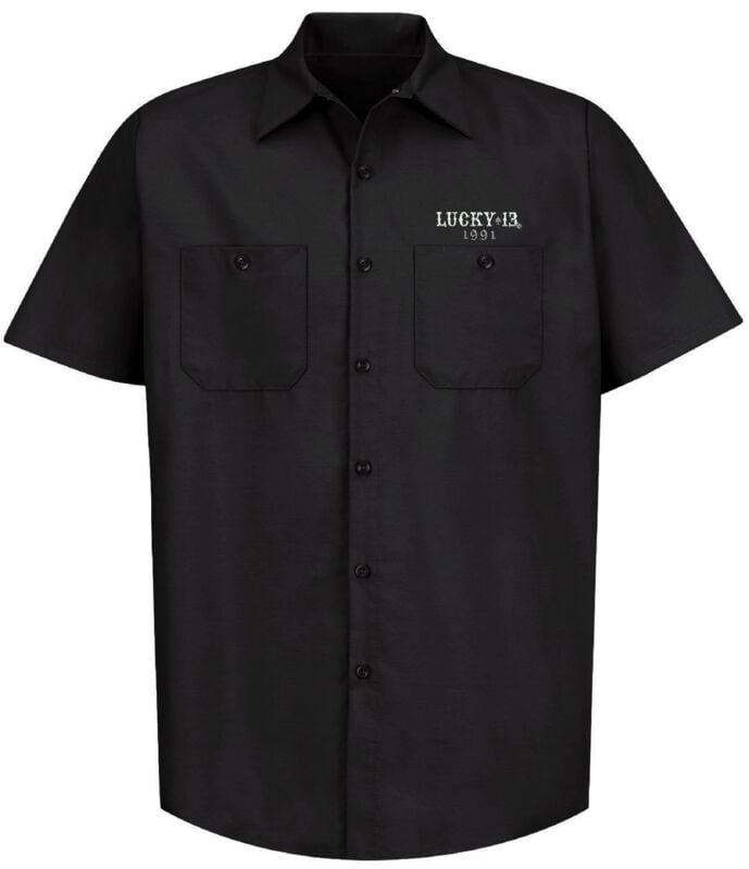 Lucky 13 - Rockabilly Kurzarmhemd - L13 The Miss Trust Work Shirt - S bis M - für Männer - Größe S - schwarz Lucky 13 - Rockabilly Kurzarmhemd - L13 The Miss Trust Work Shirt - S bis M - für Männer - Größe S - schwarz von Lucky 13
