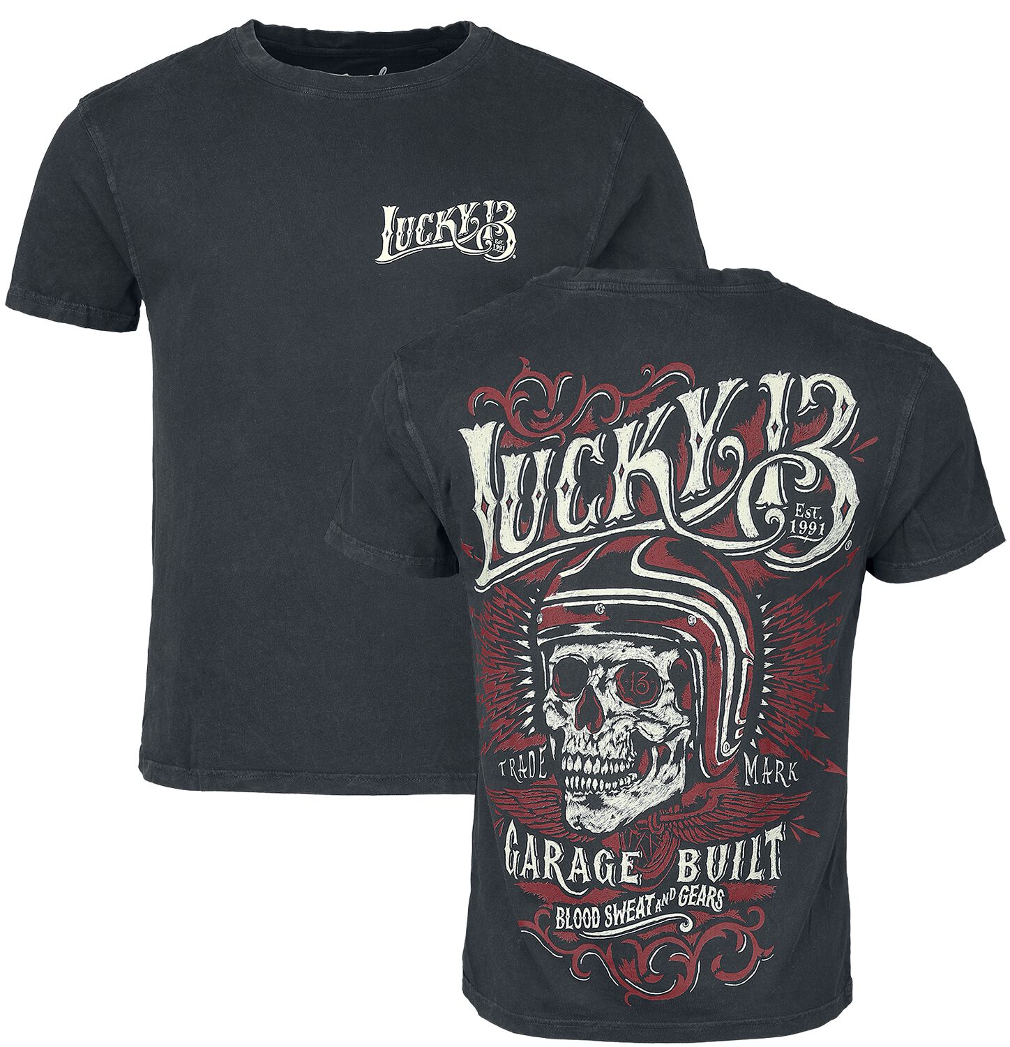 Lucky 13 T-Shirt - Skull Built - S bis 3XL - für Männer - Größe L - schwarz von Lucky 13