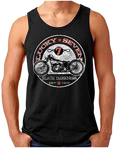 Lucky 7® - Black-Darkness - Herren Tank Top - Biker Lucky Seven Est.1937 Custom Chopper Motorrad - Schwarz, L von Lucky 7