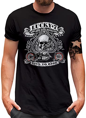 Lucky 7® T-Shirt | Herren | Biker Totenkopf Skull Custom Chopper Motorrad | Schwarz, 3XL von Lucky 7