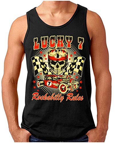 Lucky 7® - Rockabilly-Rules - Herren Tank Top - Hot Rod Old School Skull Racing 50er Vintage US-Cars - Schwarz, XL von Lucky 7