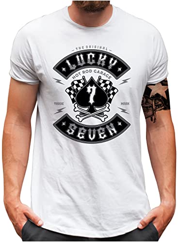 Lucky 7® T-Shirt - Herren - Ace of Spades US Hot Rod Racing Muscle Car - Weiß, XXL von Lucky 7