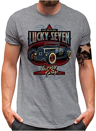 Lucky 7® T-Shirt - Herren - Auto Tuning Oldschool Custom Hot Rod Racing - Grau, XXL von Lucky 7