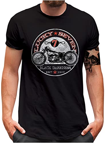 Lucky 7® T-Shirt - Herren - Black Darkness Custom Motorbike Chopper Motorrad - Schwarz, 5XL von Lucky 7