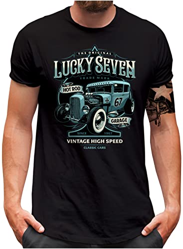 Lucky 7® T-Shirt - Herren - Classic Auto Oldschool Hot Rod Car Tuning Garage - Schwarz, 5XL von Lucky 7
